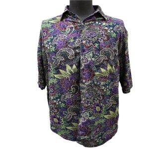 VTG Rue 21 Men's Large Hawaiian Shirt Short Sleeve Purple Green Floral